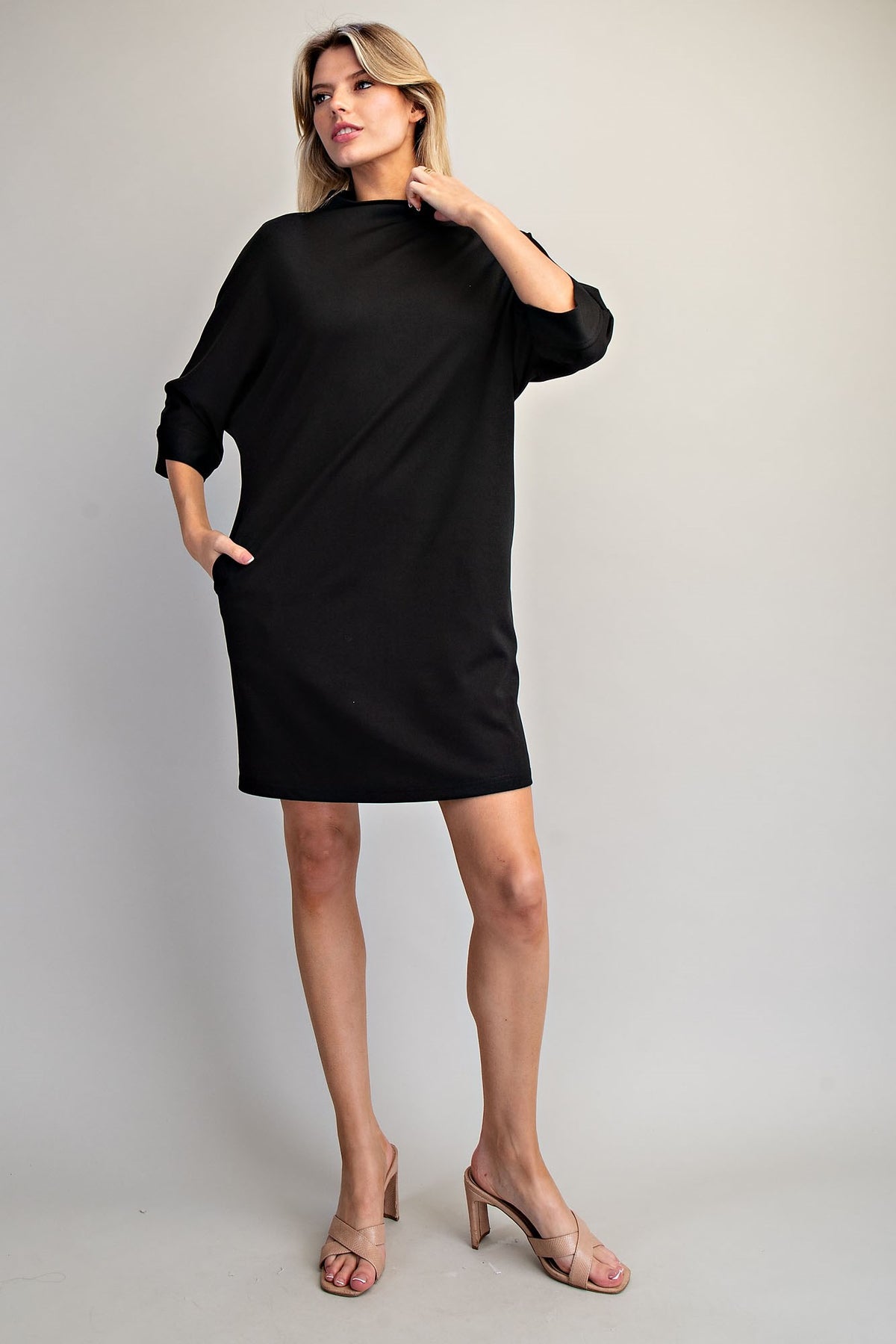 MOCK NECK MINI BLK DRESS