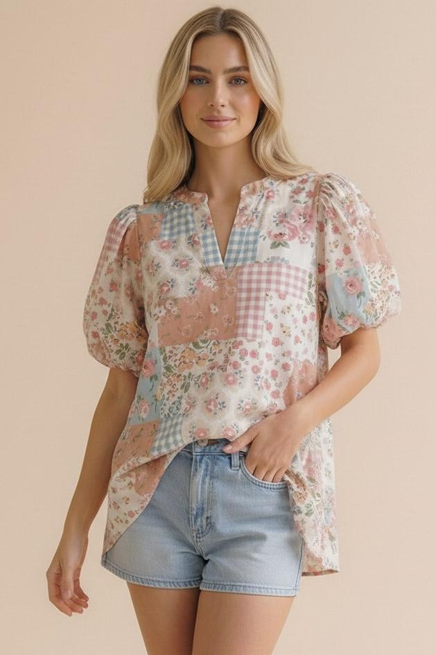 PATCHWORK FLORAL TOP