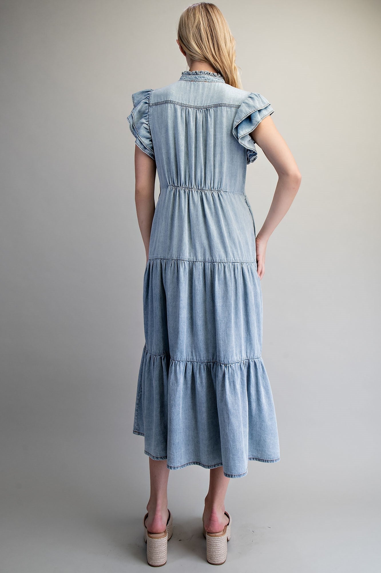DENIM TIERED MAXI DRESS
