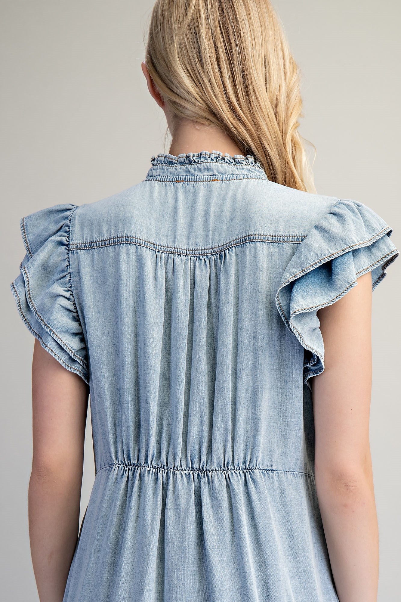 DENIM TIERED MAXI DRESS