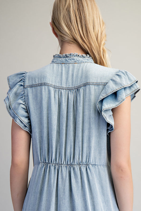 DENIM TIERED MAXI DRESS