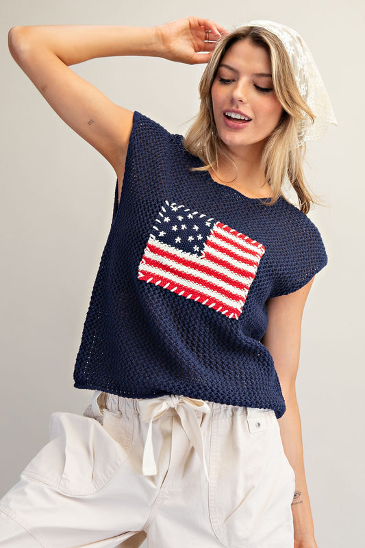 STAR&STRIPE CAP SLEEVE TOP