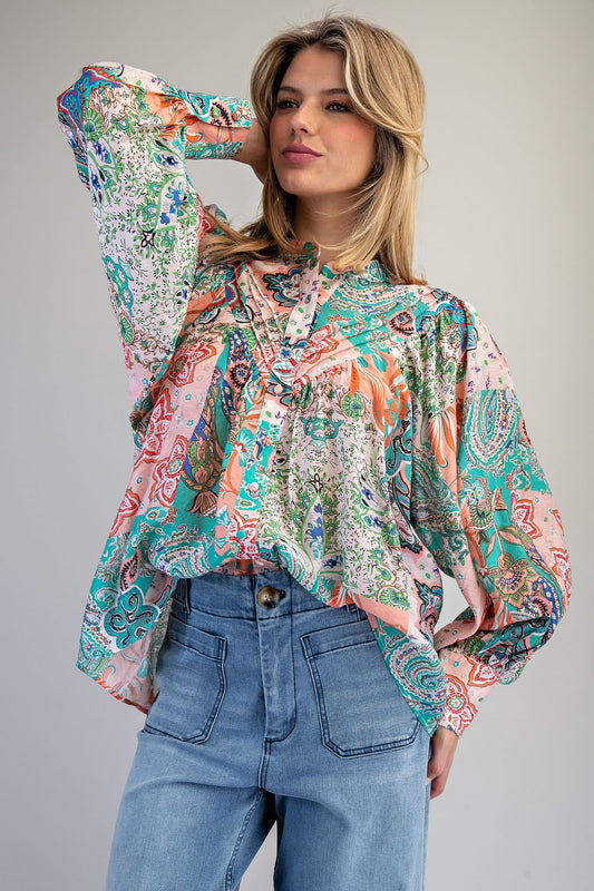 FLORAL APRICOT BUTTON DOWN