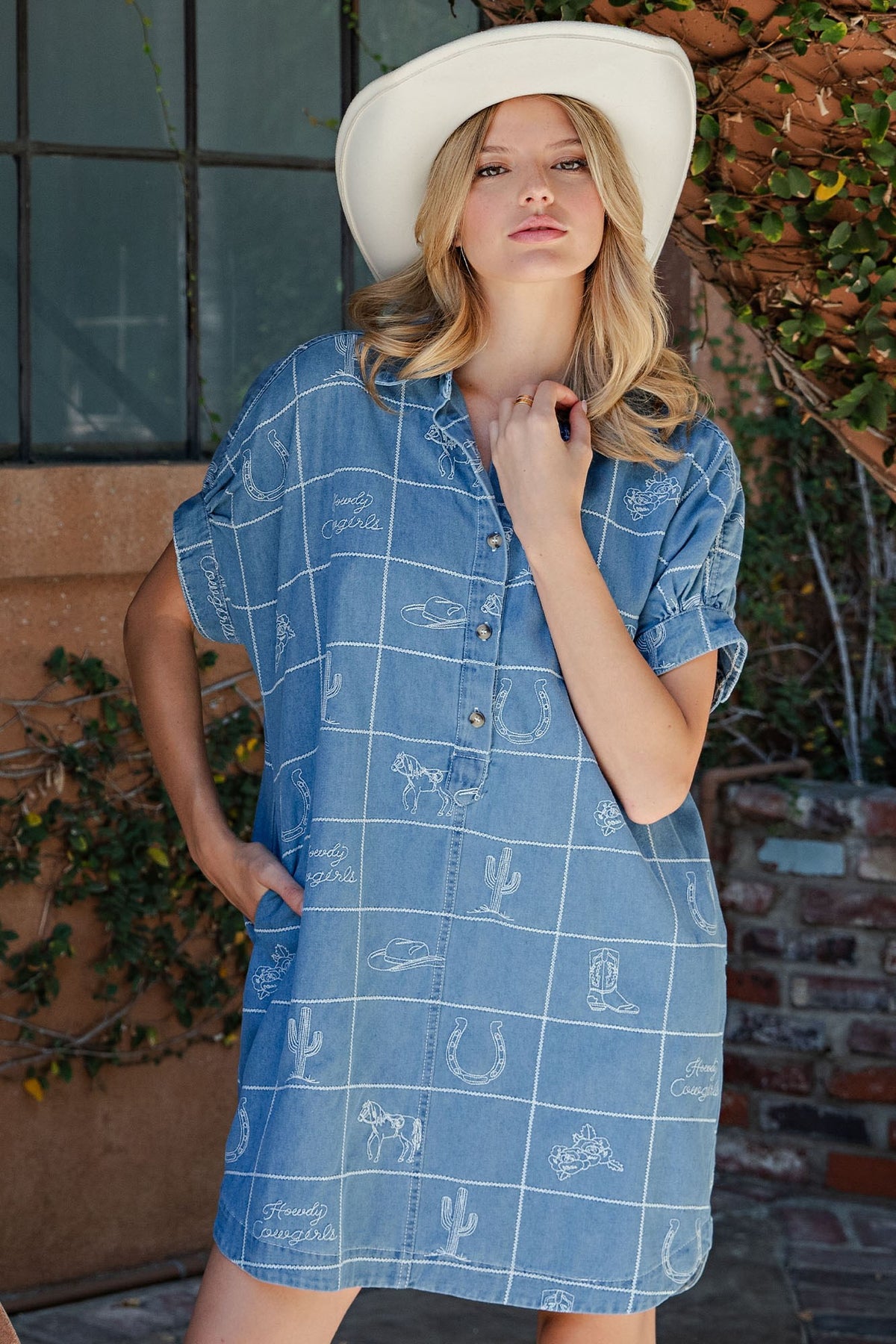 WESTERN GRID DENIM DRESS