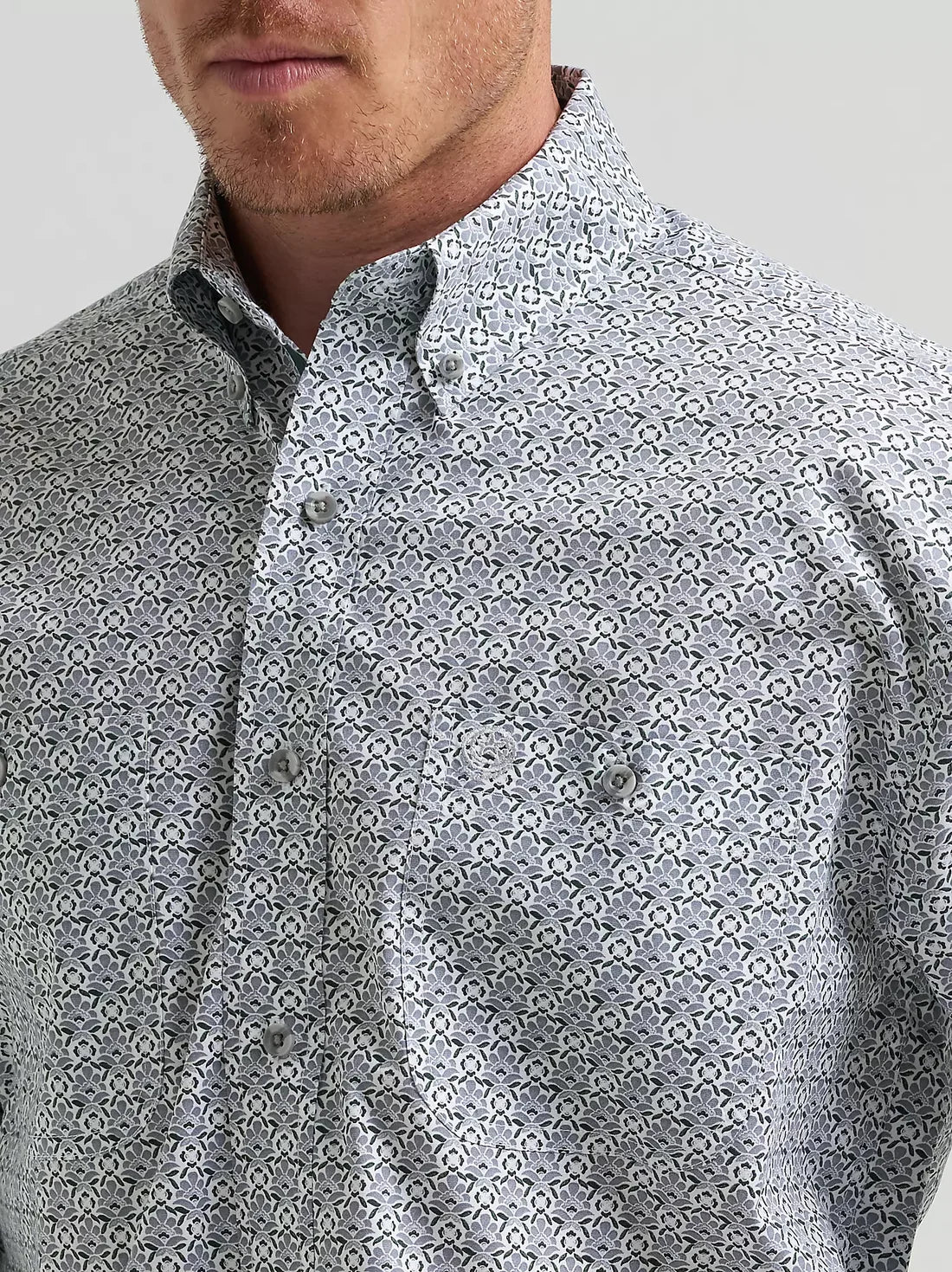 GEORGE STRAIT WHITE/GREEN PRINT LONG SLEEVE