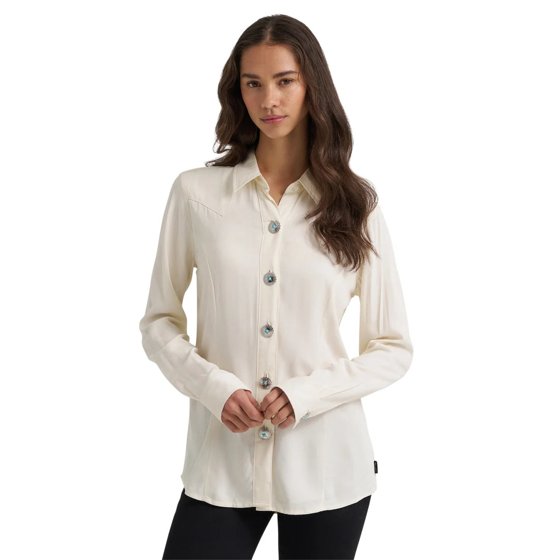 WMNS CONCHO WHITE LS BUTTON DOWN TOP