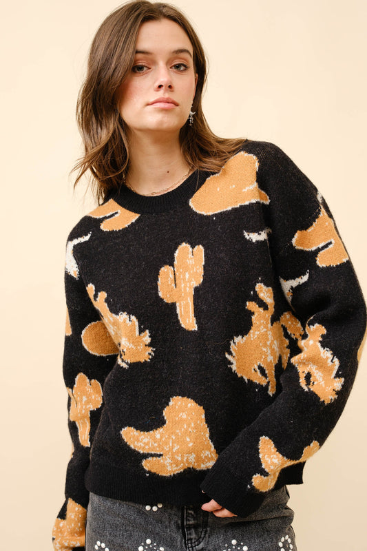 WESTERN MOTIF LS SWEATER