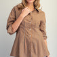 CINCHED STRIPE MOCHA BROWN LS TOP