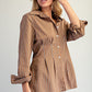 CINCHED STRIPE MOCHA BROWN LS TOP