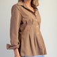 CINCHED STRIPE MOCHA BROWN LS TOP