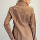 CINCHED STRIPE MOCHA BROWN LS TOP
