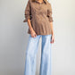 CINCHED STRIPE MOCHA BROWN LS TOP