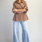 CINCHED STRIPE MOCHA BROWN LS TOP