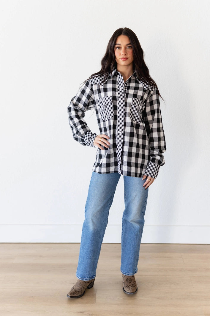 GINGHAM MIXED BLACK LS
