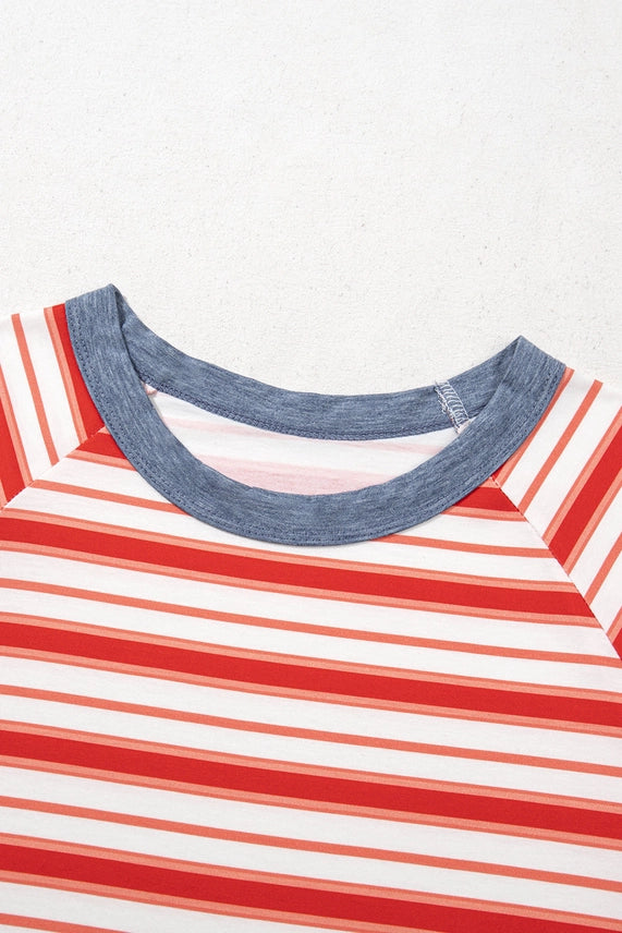 CONTRAST COLLAR TOMATO RED RAGLAN TEE