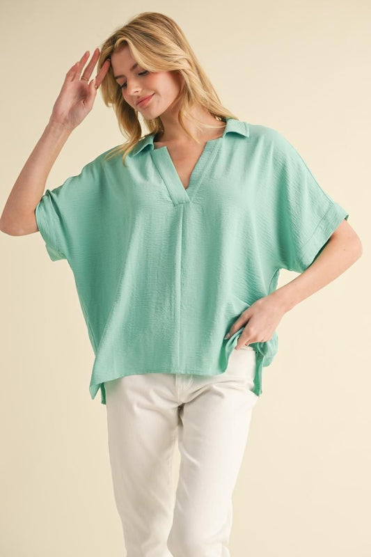 BOXED COLLAR SS MINT TOP