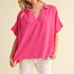 BOXED COLLAR SS HOT PINK TOP
