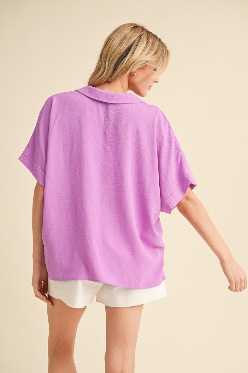 BOXED COLLAR SS ORCHID TOP