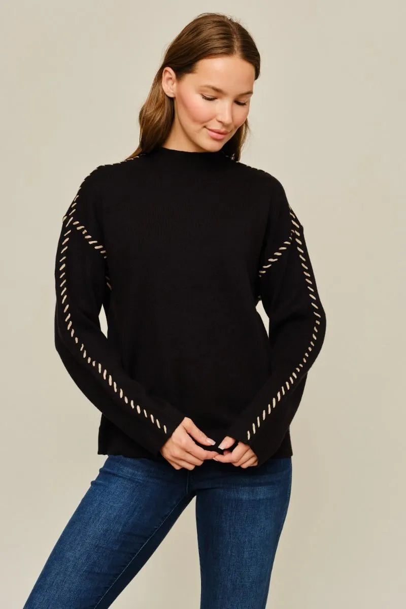 STITCHED BLACK SWEATER