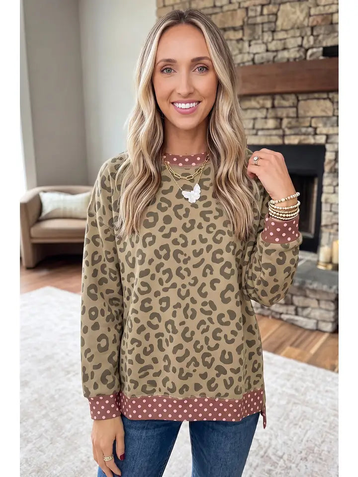 LEOPARD MIX TRIM LS TOP