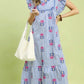 FLORAL FLUTTER MIDI BLUE DRESS
