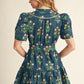 SCALLOP FLORAL TEAL DRESS