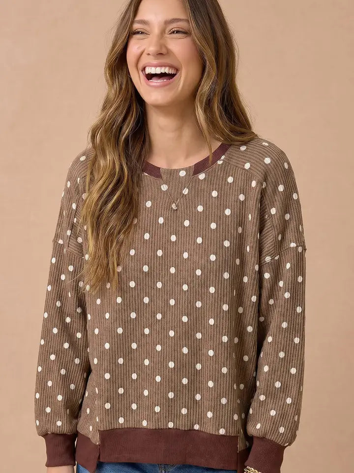 POLKA DOT CARAMEL LS TOP
