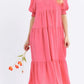 SOLID TIERED CORAL PINK MIDI DRESS