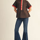 LEOPARD SMOCK NECK BROWN TOP