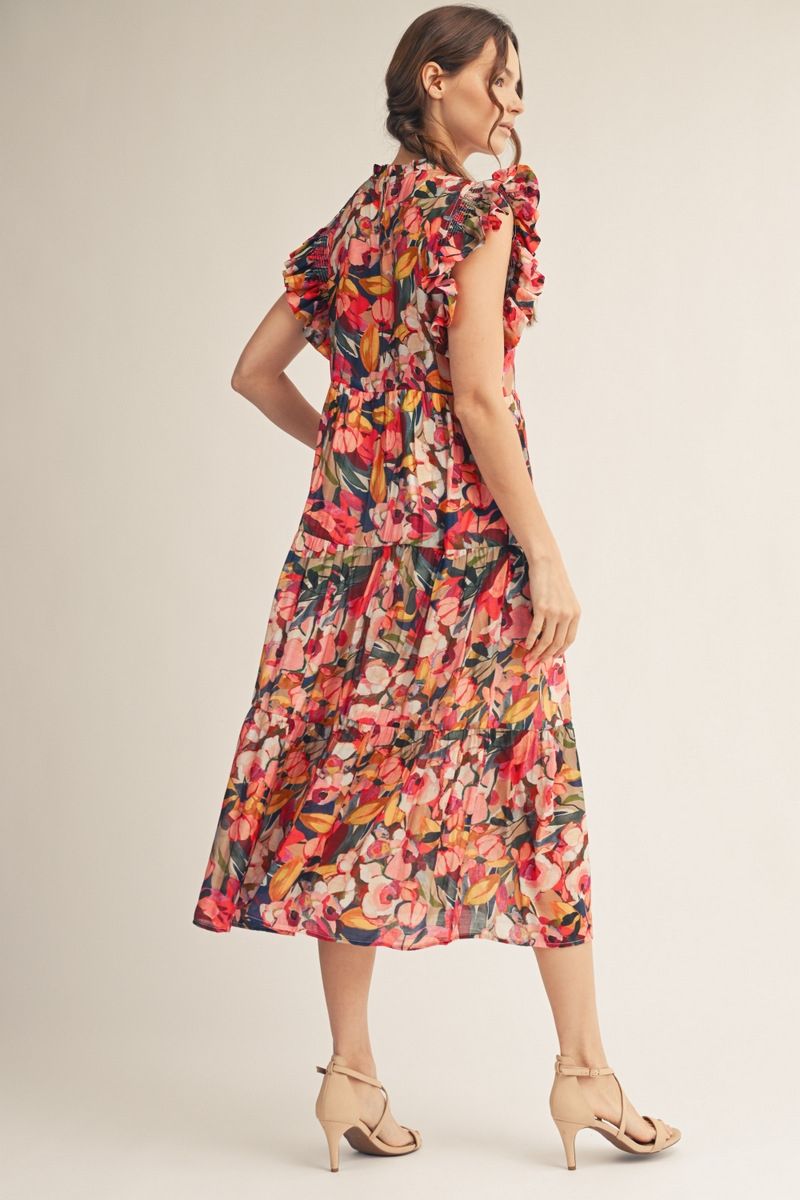 RUFFLED FLORAL MULTI DRESS