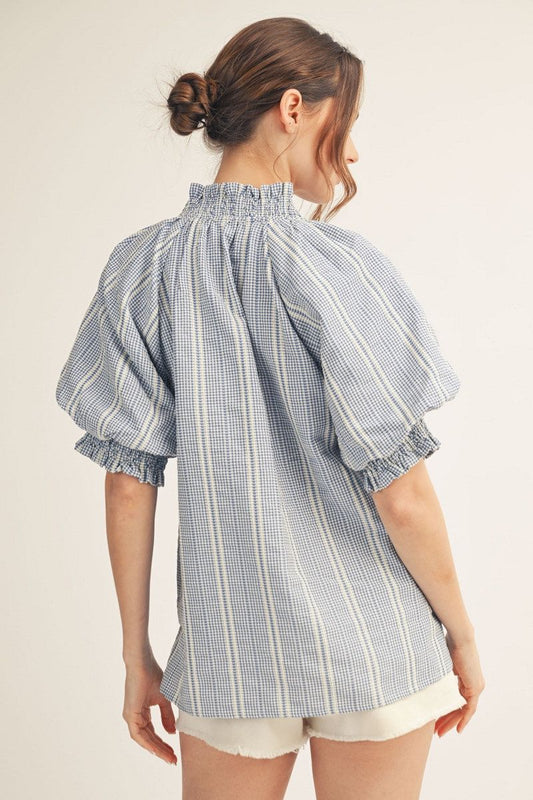 NOTCHED STRIPE BLUE TOP