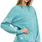 ACIDWASH TEAL HI-LOW FLEECE TOP