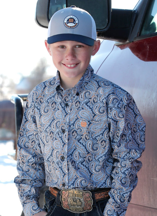 Cinch Boys Paisley Gray/Blue LS