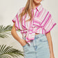 Magenta Stripe Button-Up Top