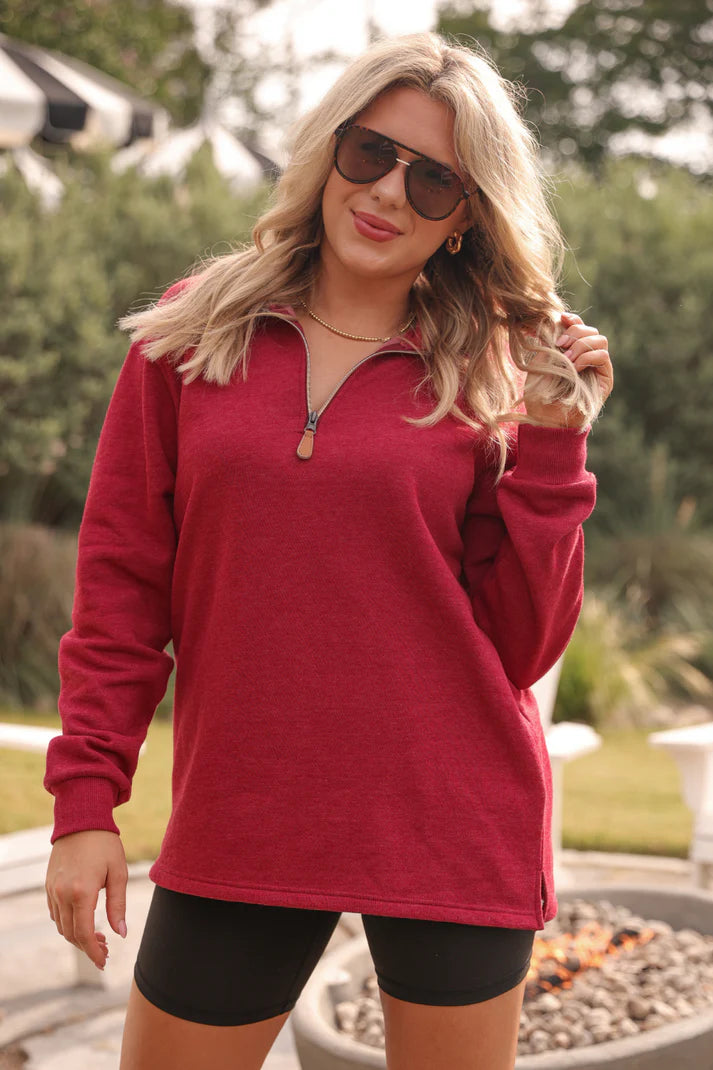 MILEY 1/4 ZIP MAROON PULLOVER