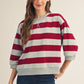 3/4 STRIPE BURGUNDY TOP