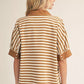 COLLAR STRIPE SS TAUPE TOP