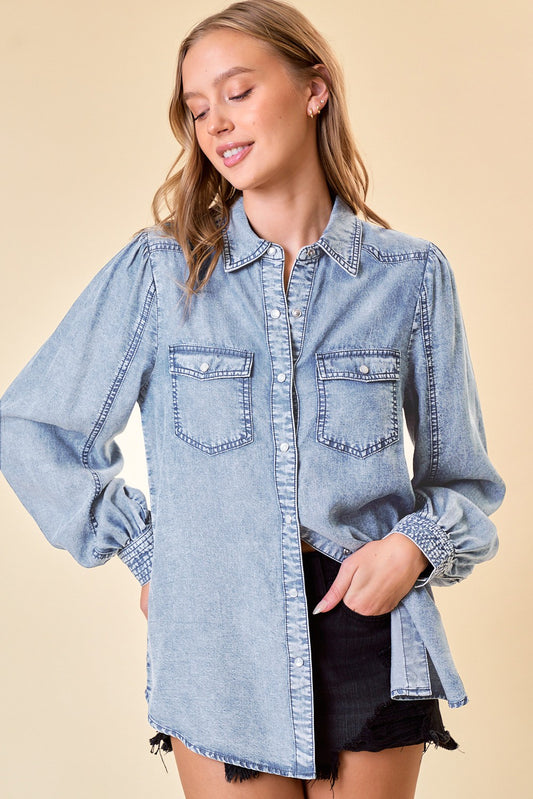 DENIM POCKET SNAP LS