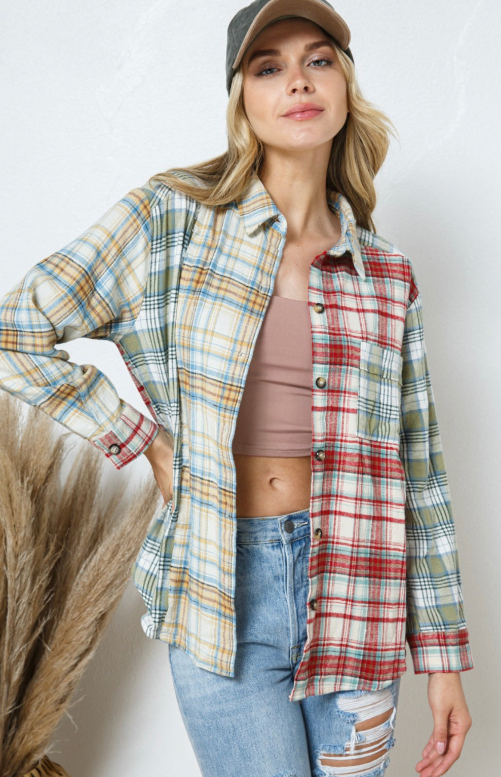 Blue B Plaid Detail LS Shirt