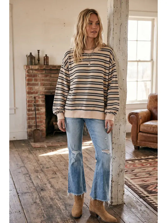 STRIPE BEIGE MIX TOP