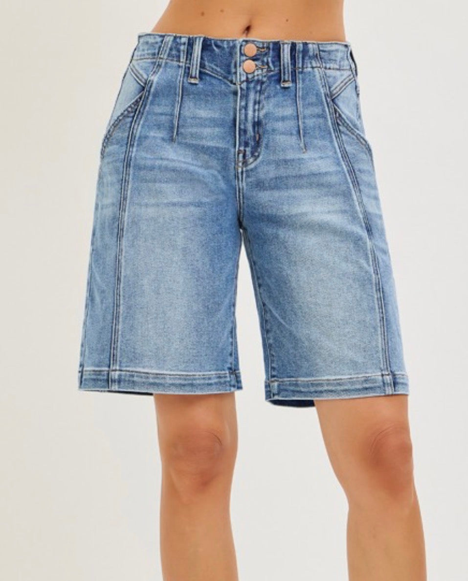 SEAMED DENIM JORTS