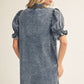 SMOCK EMB DENIM DRESS