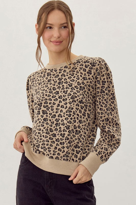 LEOPARD LS OATMEAL TOP