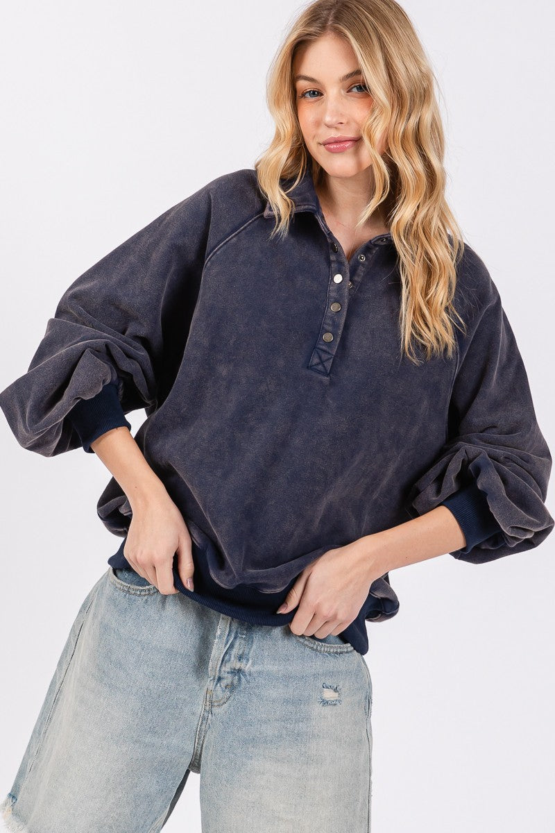 SNAP COLLARED LS BLACK TOP