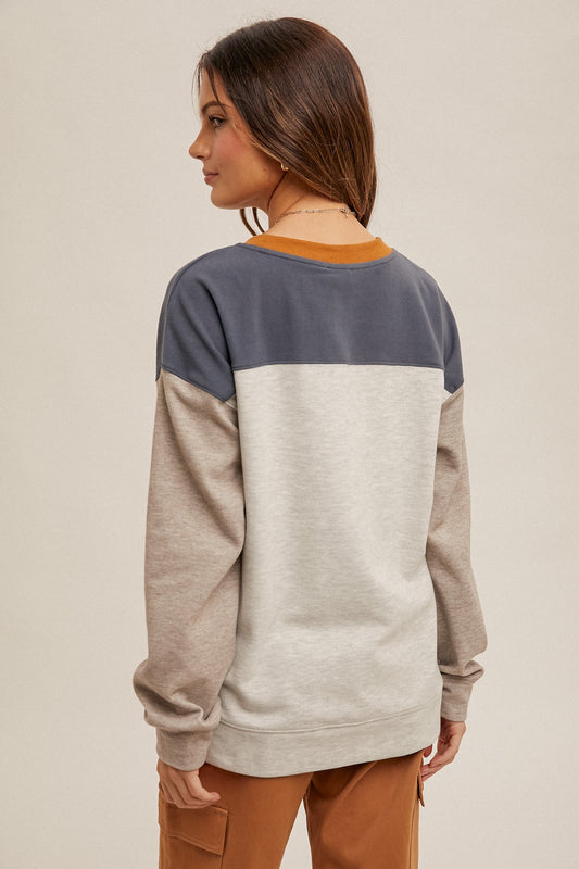 COLOR BLOCK FLEECE PULLOVER-L