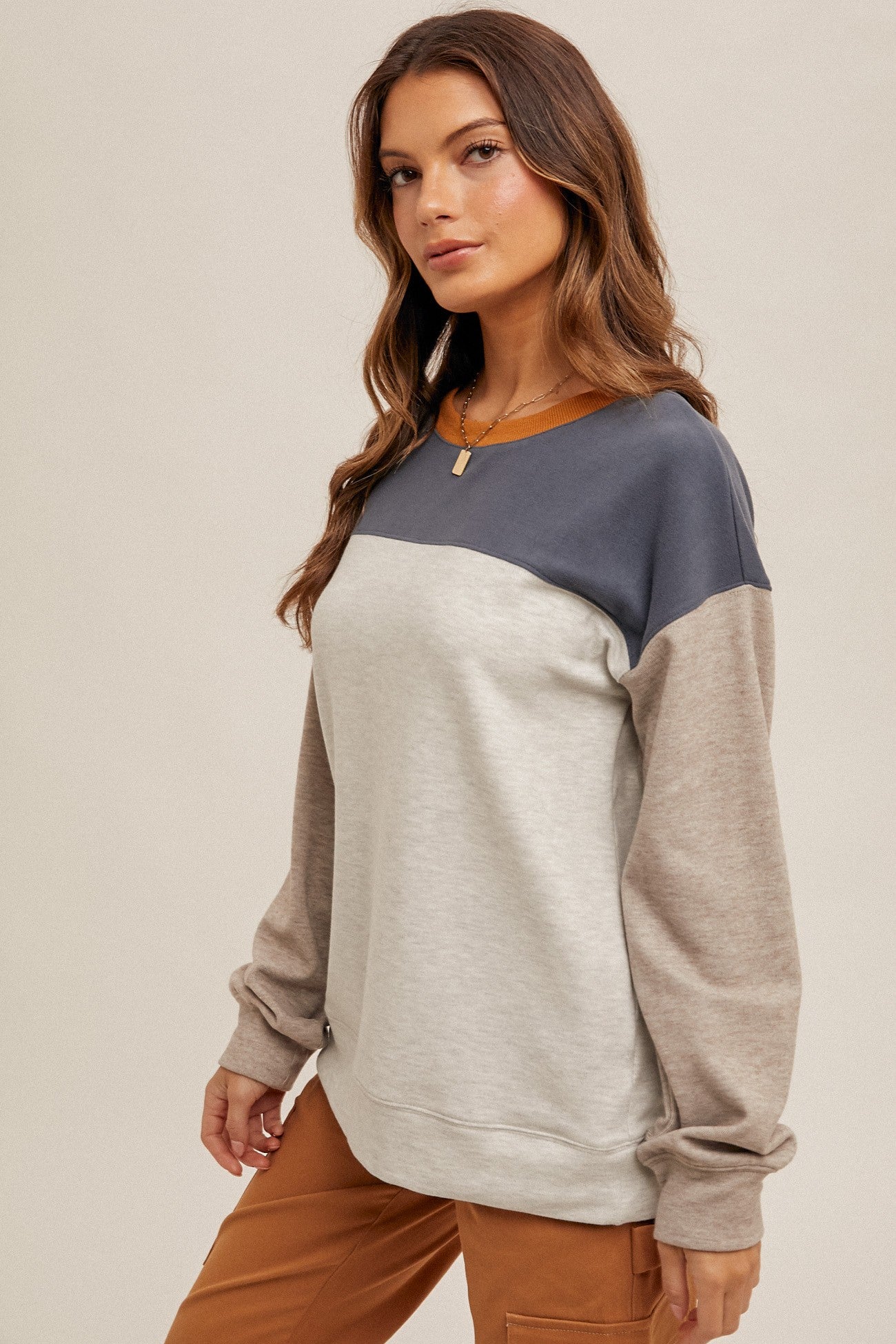 COLOR BLOCK FLEECE PULLOVER-L