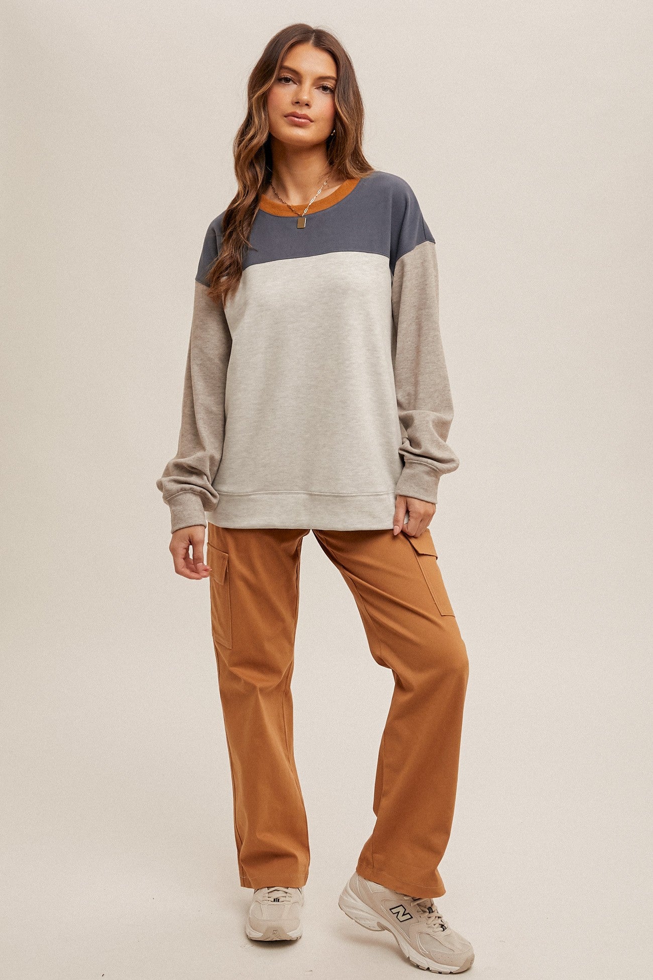 COLOR BLOCK FLEECE PULLOVER-L