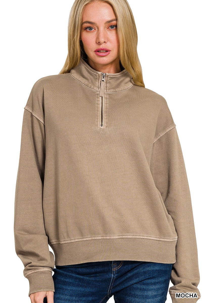 HALF ZIP MOCHA TOP