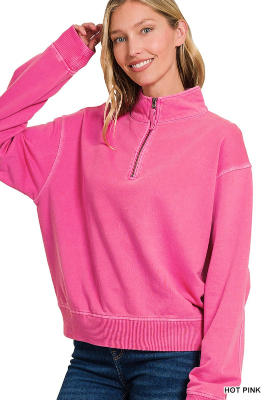 HALF ZIP HOT PINK TOP