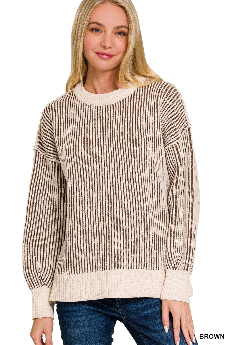 TWO TONE BROWN SWEATER